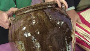 Brown pottery jar close-up